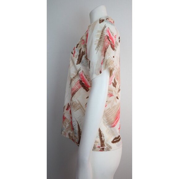 VINTAGE WOMEN S BEIGE BROWN PINK FLORAL PRINT TOP - CANTADA - SIZE 34 - Picture 4 of 9